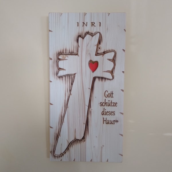 Holz Deko, Dekoschild, Dekobrett, Dekobild, Holzkreuz aus Holz mit Spruch zum Aufhängen.