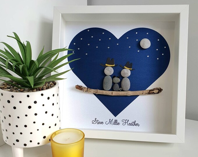 Heart Pebble Art Picture - Love You to the Moon