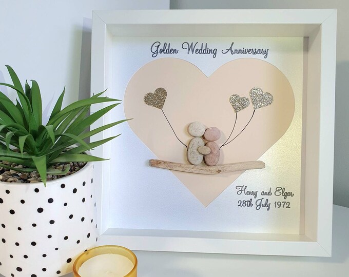 Pebble Art Picture - Personalised Wedding Anniversary Gift