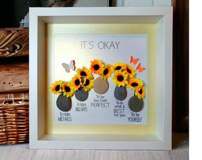 Personalised Pebble Art Sunflower Vases with Butterflies – Custom Quotes – Unique Handmade Gift – Nature Wall Decor