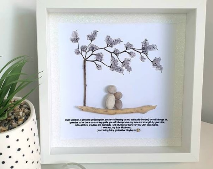 Personalised Pebble Art Picture – Adult & Child, Custom Family Wall Art, Handmade with Handpicked Pebbles, Add Your own Message