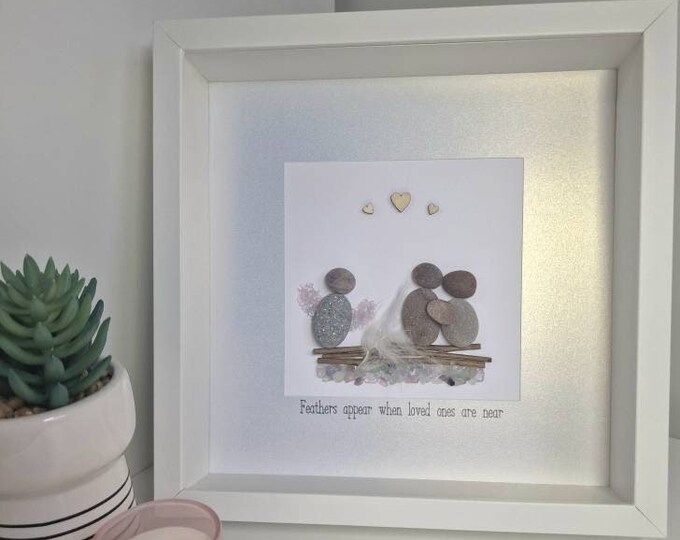 Pebble Art Picture - Feathers appear when loved ones are near