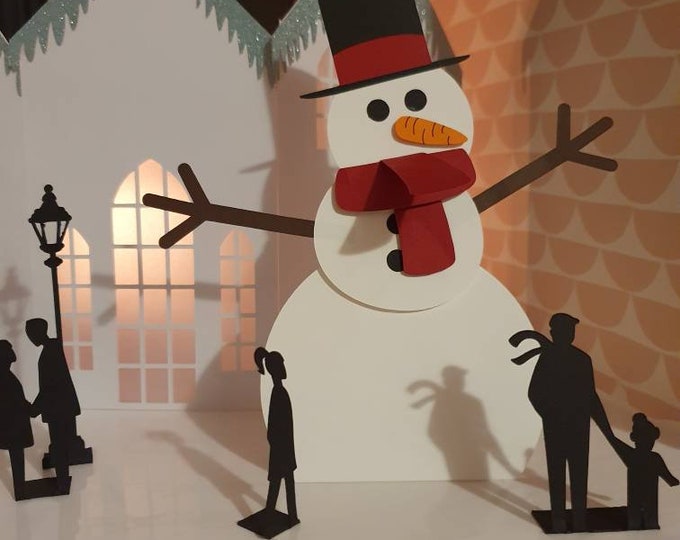 Standing Snowman | Christmas Village Scene Prop | Cardstock Snowman Decoration | Winter Table Display | Handmade Xmas Décor