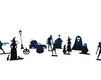 Small People Silhouettes for Halloween Village Scene