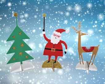 3D Christmas Figures | Festive Scene Cut-outs | Paper Christmas Village Props | Cardstock Standing Figures | Holiday Display Décor