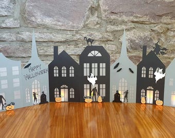 Custom Halloween Village Decor | Haunted House Display | Scary Halloween Window Scene | Made to Measure
