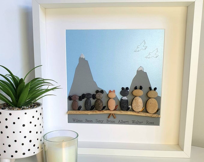 LARGE Pebble Art Picture - Dog Family