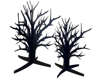 Black Halloween Trees | Set of 2 | Cardstock Standing Trees | Village Scene Décor | Gothic Halloween Props