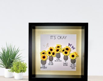 Personalised Pebble Art Sunflower Picture – Custom Quotes & Butterfly Colours – Handpicked Natural Pebbles – Unique Handmade Gift