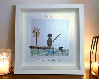 Pebble Art Fisherman Birthday Picture – Customised Pebble Fishing Scene – Personalised Birthday Gift – Fisherman Gift – Custom Art