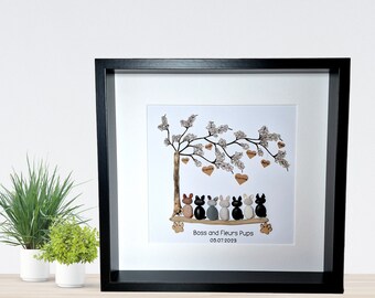 LARGE Family and Dog Pebble Art Picture – Customisable Family Pebble Art - Litter of Puppies Pebble Art Picture