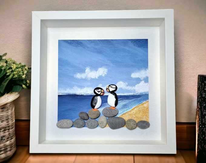 Pebble Art Picture - Puffins on the Beach