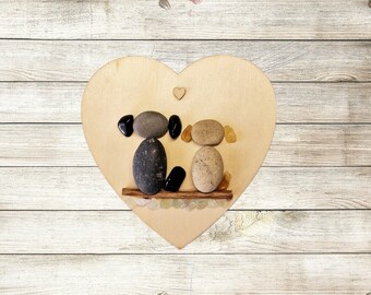 Personalised Pet Pebble Art Magnet – Custom Pet Gift | Wooden Heart with Quartz & Log | Dog, Cat, Bunny Keepsake | Handmade Fridge Magnet