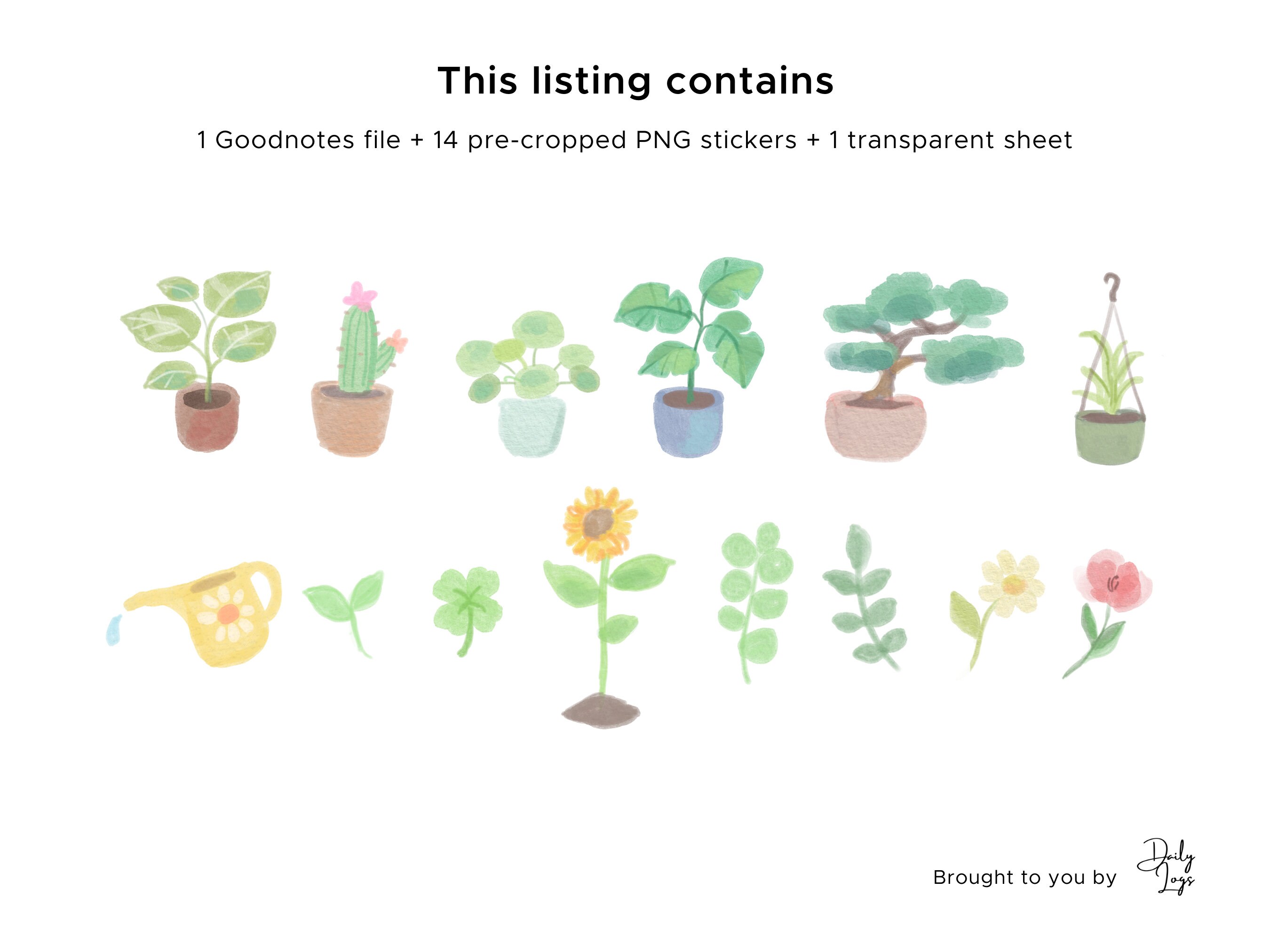 Digital Plant Stickers | Watercolor | Goodnotes File | Pre-cropped Png ...