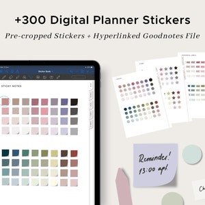 300+ Digital Planner Stickers Bundle | Goodnotes Minimal Sticker Book | Pre-cropped PNG&#39;s | Sticky Notes | Muted Colors | Studying