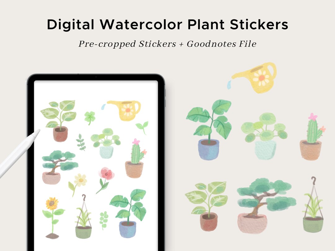 Digital Plant Stickers | Watercolor | Goodnotes File | Pre-cropped Png ...