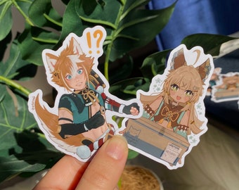 Genshin Impact Gorou and Kirara Cat & Dog  - Inazuma | Diecut, Matte Vinyl Stickers
