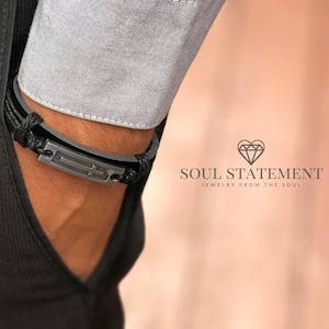 Cross Leather Bracelet for Men: Confirmation Gifts for Teenage Boy Black image 1
