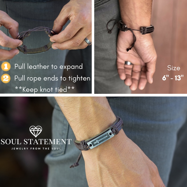 Cross Leather Bracelet for Men: Confirmation Gifts for Teenage Boy Black image 6