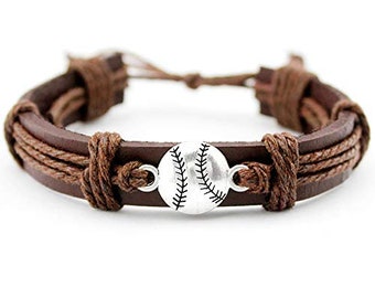 Adjustable Leather Baseball Wrap Bracelet for Men, Teens or Boys