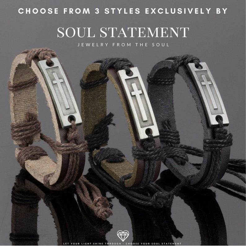 Cross Leather Bracelet for Men: Confirmation Gifts for Teenage Boy Black image 4