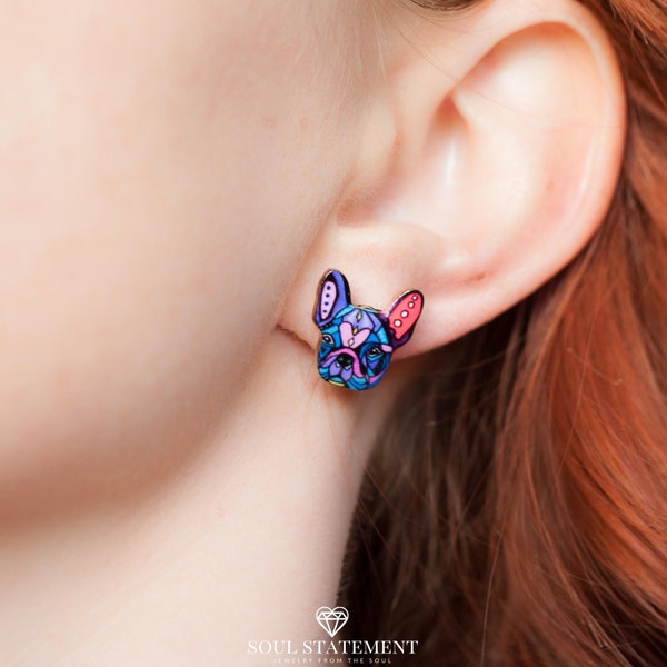 French Bulldog Earrings: Dog Stud Earrings for Women and Girls Colorful Enamel Print