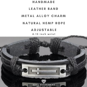 Cross Leather Bracelet for Men: Confirmation Gifts for Teenage Boy Black image 2