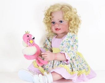 22in Reborn Toddler Girl | Soft Full Body Vinyl 3D Painted Skin Visible Veins | Blonde Handrooted hair