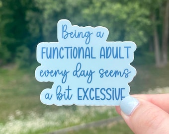 Being a Functional Adult Everyday Seems a Bit Excessive Sticker, Funny Quote Decal, Adulting Sticker, Gift for Friend, Water Bottle Sticker