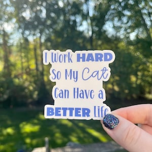 I Work Hard So My Cat Can Have A Better Life Sticker, Cat Lover Sticker for Notebook, Funny Laptop Sticker, Cat Mom Sticker For Water Bottle