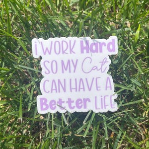 I Work Hard So My Cat Can Have A Better Life Sticker, Funny Cat Lover Decal, Gift for Cat Mom, Coworker Gift, Water Bottle Sticker