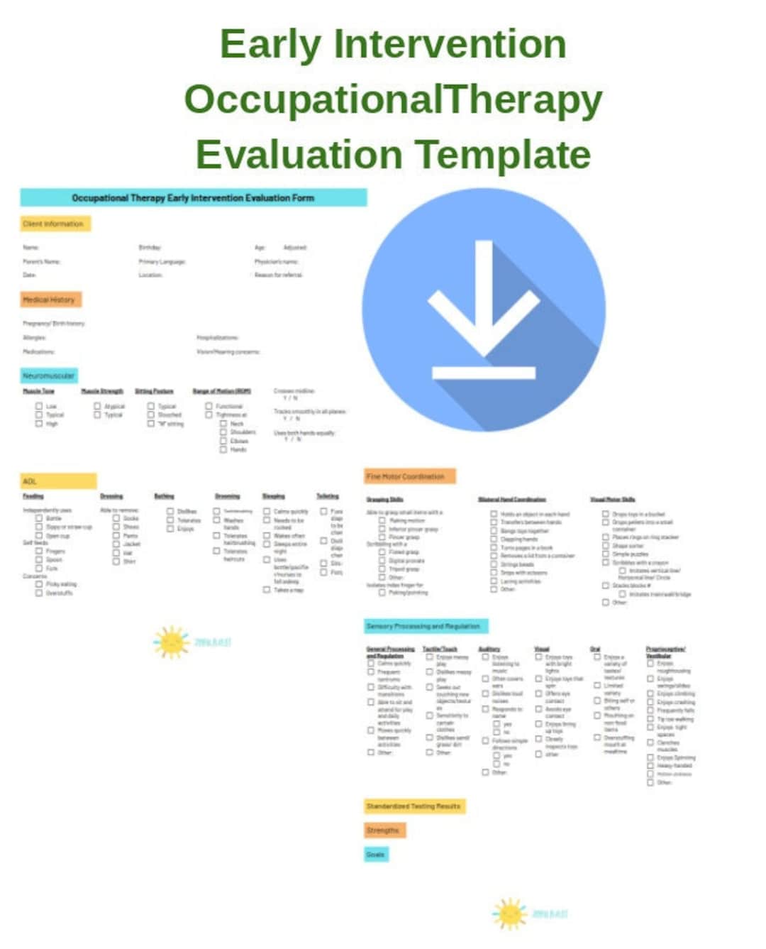 Occupational Therapy Early Intervention Evaluation Template Form Etsy