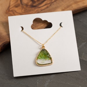 Recycled Green Glass Resin Necklace - Dainty Chain