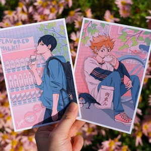Pause-collation rapide en duo | 4x6 | Carte postale rose pastel mignon impression anime art esthétique kawaii
