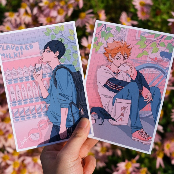 Quick Duo Snack Break | 4x6 | Pastel Kawaii Pink Cute Aesthetic Art Anime Print Postcard