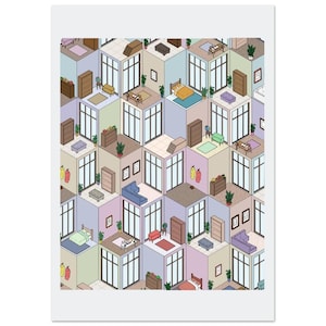 Apartment building - isometric graphic art print