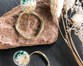 Dried Phalaris Resin Handmade Earrings | Gold Hoop | Black | Navy Blue | Green | Red Drop Earrings | Nature Inspired Jewelry | Gift
