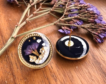 Sea Lavender Resin Earrings | Nostalgic Style | Navy Blue Stud Earrings | Nature Inspired Jewelry | Gift