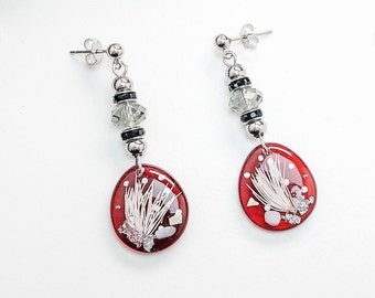 Handmade Resin Earrings | Dried Flower Asparagus Cochinchinensis | 925 Silver Pin