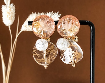 Dried Phalaris Handmade Stud & Dangle 2-Way Earrings | Glittering Pink | Personalised | Summer Collection