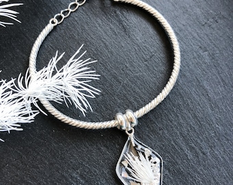 Handmade Resin Charm | 925 Silver Bracelet | Dried Flower Asparagus Cochinchinensis