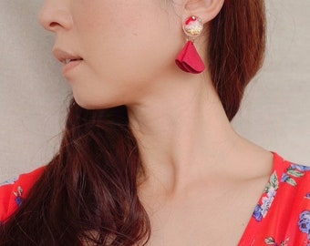 Dried Phalaris Resin Handmade Earrings | Red Suede Hanging | Christmas Red | Drop Earrings | Nature Inspired Jewelry | Gift