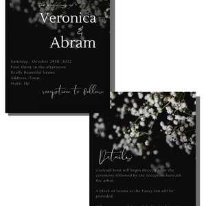 Dark And Moody l Wedding Invitation Template | Canva WeddingTemplate | Black And White Printable Wedding Invitations