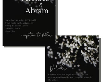 Dark And Moody l Wedding Invitation Template | Canva WeddingTemplate | Black And White Printable Wedding Invitations