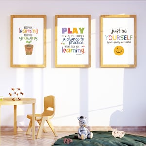 PLAY! Colorful Classroom Wall Art - Set of 4, Playful Quotes for School and Home, Printable Instant Downloads