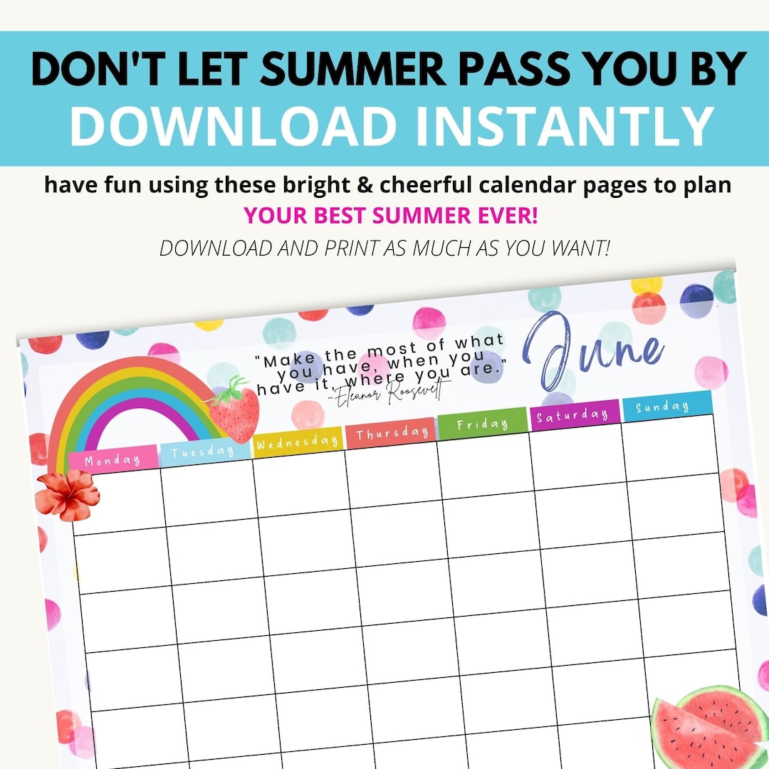 Cheerful Summer Calendar Set - Best Summer Ever Planner - PDF ...