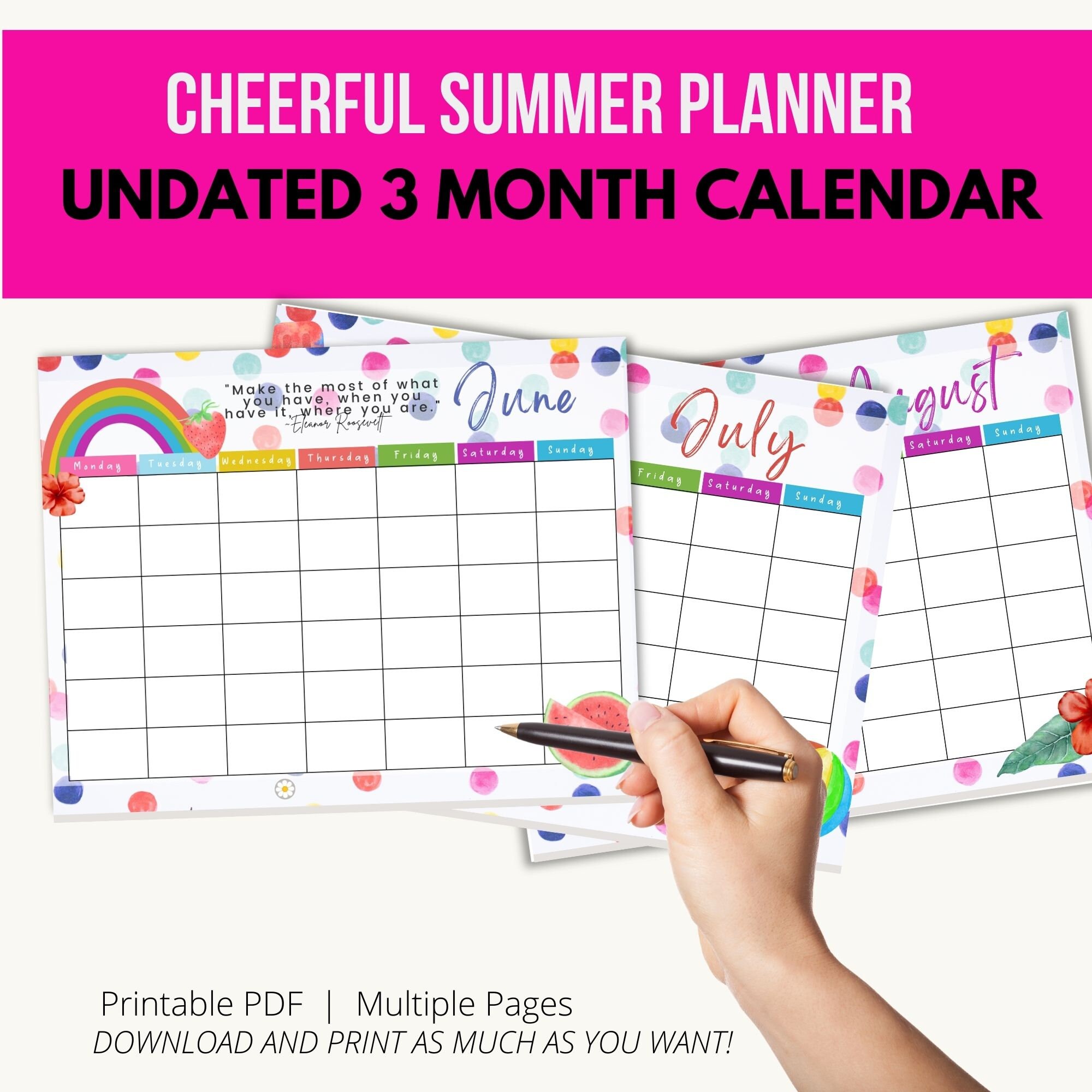 Cheerful Summer Calendar Set - Best Summer Ever Planner - PDF ...
