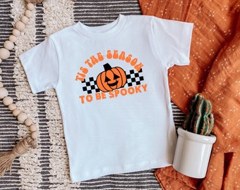 Tis The Season To Be Spooky Toddler And Youth Tee, Kids' Halloween T-Shirts, Cute Halloween Tee, Orange Black Vinyl