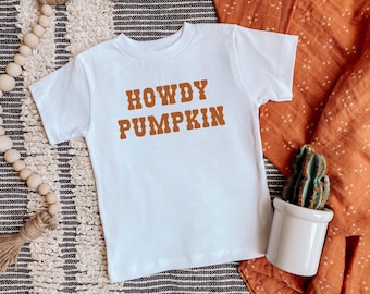 Howdy Pumpkin Toddler And Youth Tee, Thanksgiving And Halloween Kids T-Shirt, Pumpkin Tee, Red Clay Vinyl