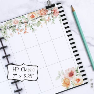 Classic Happy Planner printable weekly insert - peachy spring florals - vertical layout